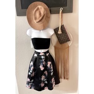 Black, floral midi skirt
